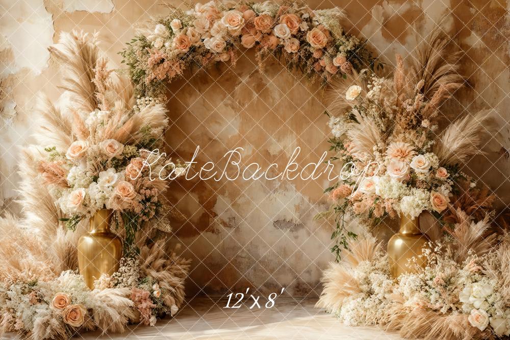Kate Floral Arch Pampas Grass Beige Fleece Backdrop Designed by Emetselch - Image 4