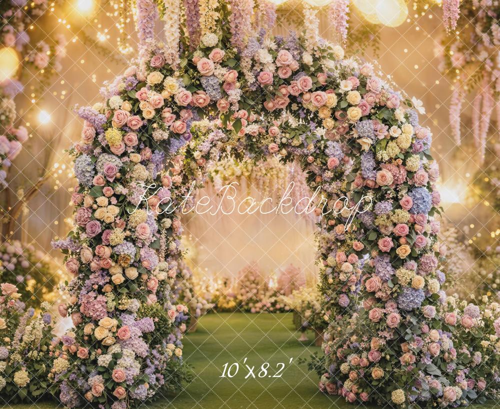 Kate Spring Flower Arch Pastel Garden Fleece Backdrop Designed by Emetselch - Image 3