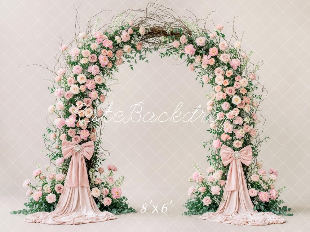 Kate Pink Roses Arch Bow Greenery Backdrop Designed by Patty Robert - Image 3