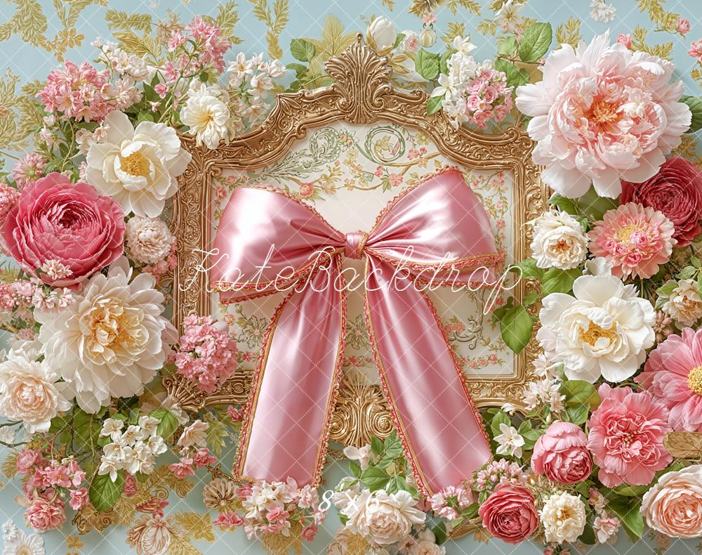 Kate Flower Arch Pink Ribbon Ornate Fleece Backdrop Designed by Emetselch