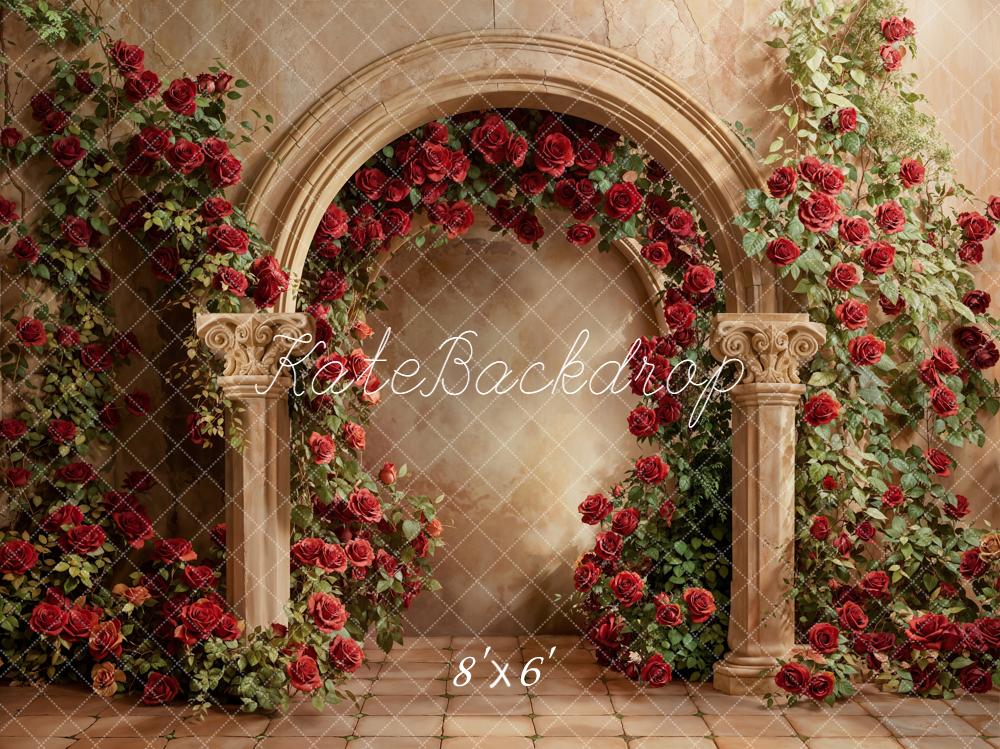 Kate Red Roses Columns Fleece Backdrop Designed by Emetselch