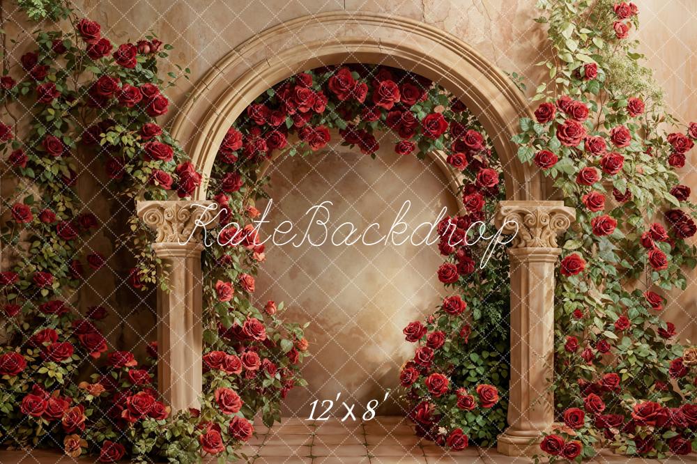 Kate Red Roses Columns Fleece Backdrop Designed by Emetselch - Image 4
