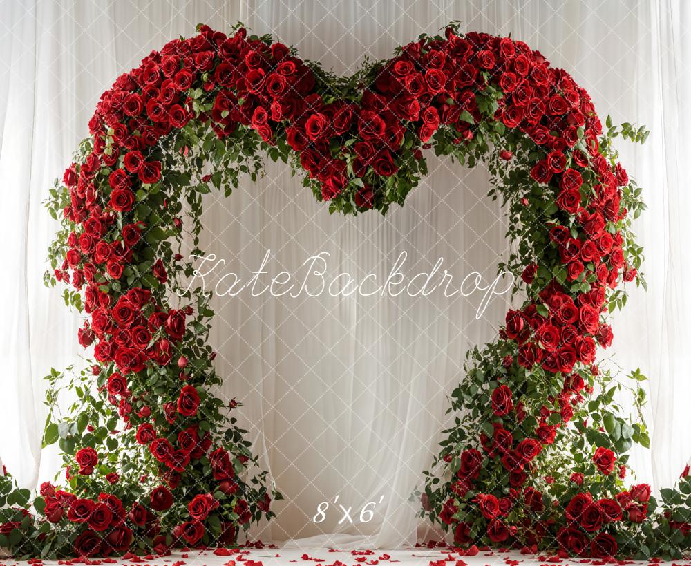 Kate Red Roses Arch Curtains Fleece Backdrop Designed by Emetselch
