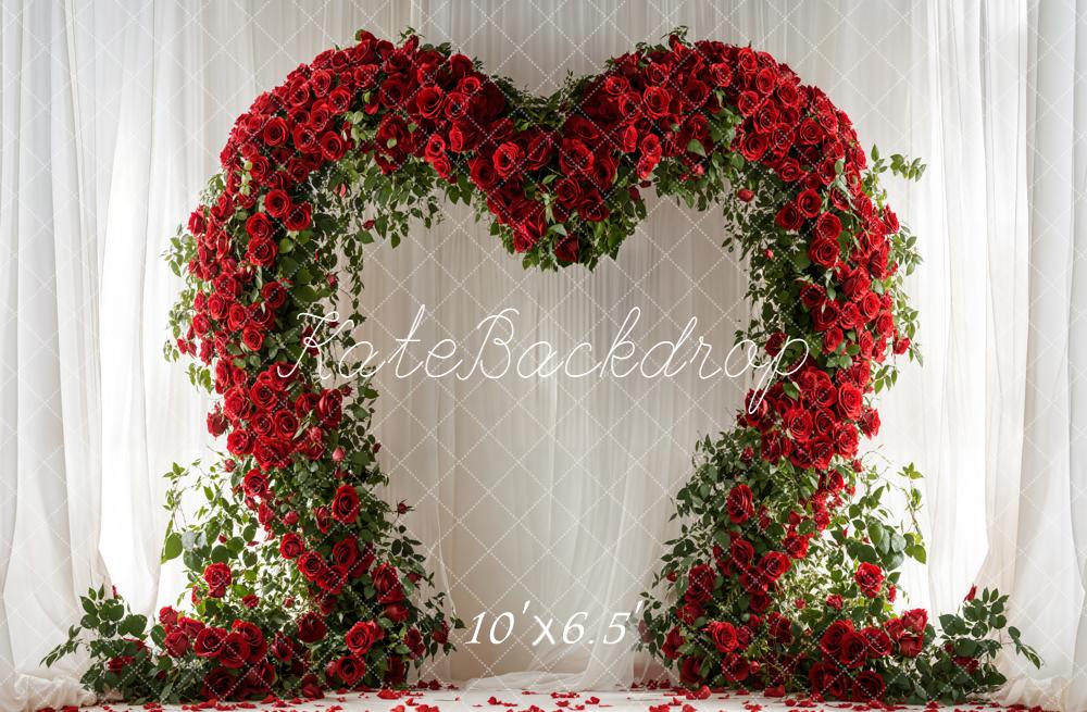 Kate Red Roses Arch Curtains Fleece Backdrop Designed by Emetselch - Image 2