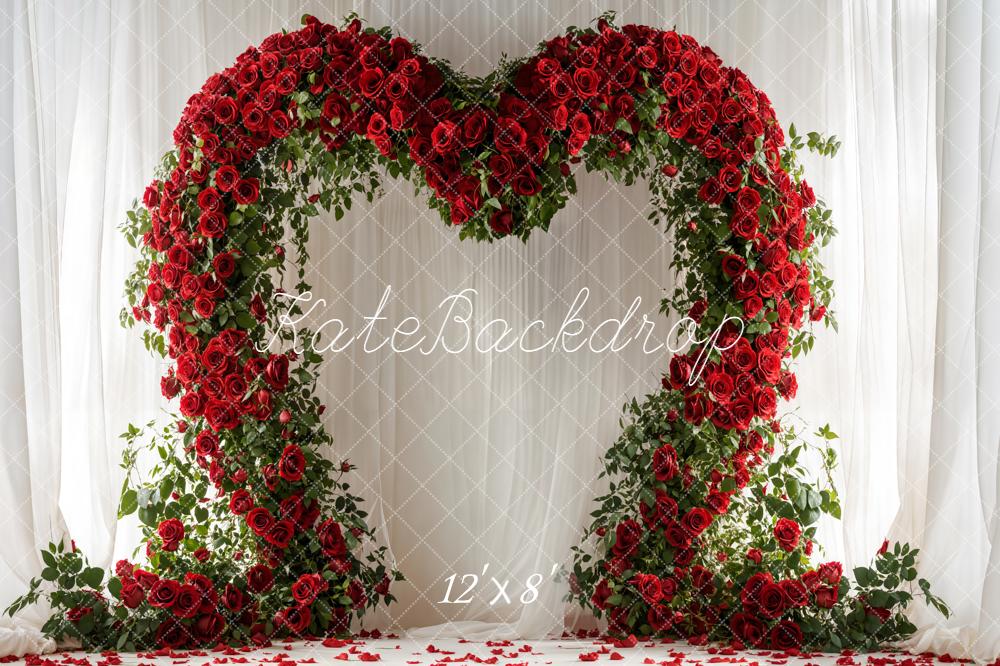 Kate Red Roses Arch Curtains Fleece Backdrop Designed by Emetselch - Image 4