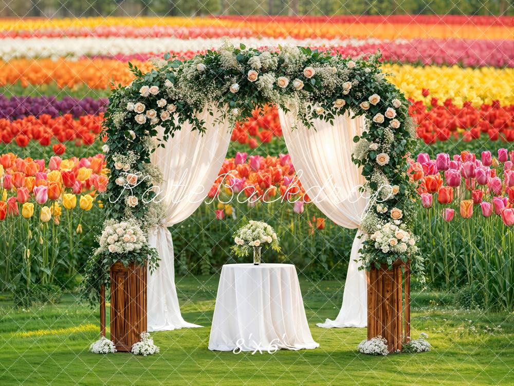Kate Flower Arch Tulip Garden Wedding Fleece Backdrop Designed by Emstselch