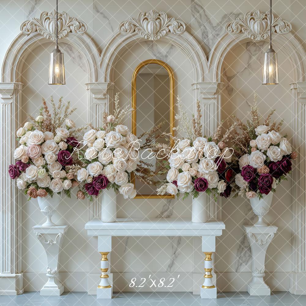 Kate White Floral Ornate Columns Backdrop Designed by Mini MakeBelieve - Image 5