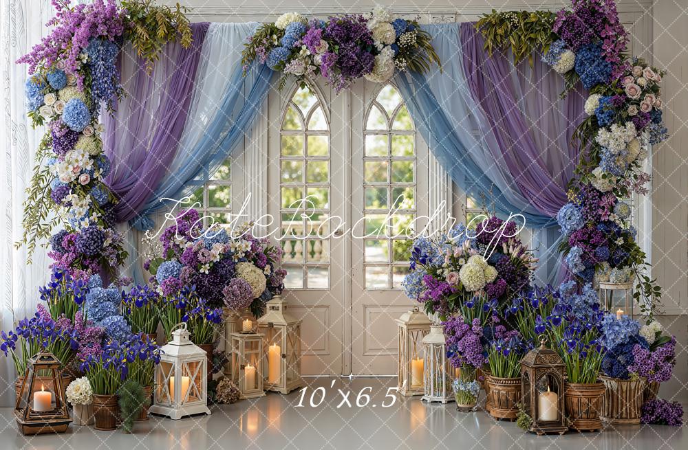 Kate Spring Window Drapes Lanterns Fleece Backdrop Designed by Emetselch - Image 2