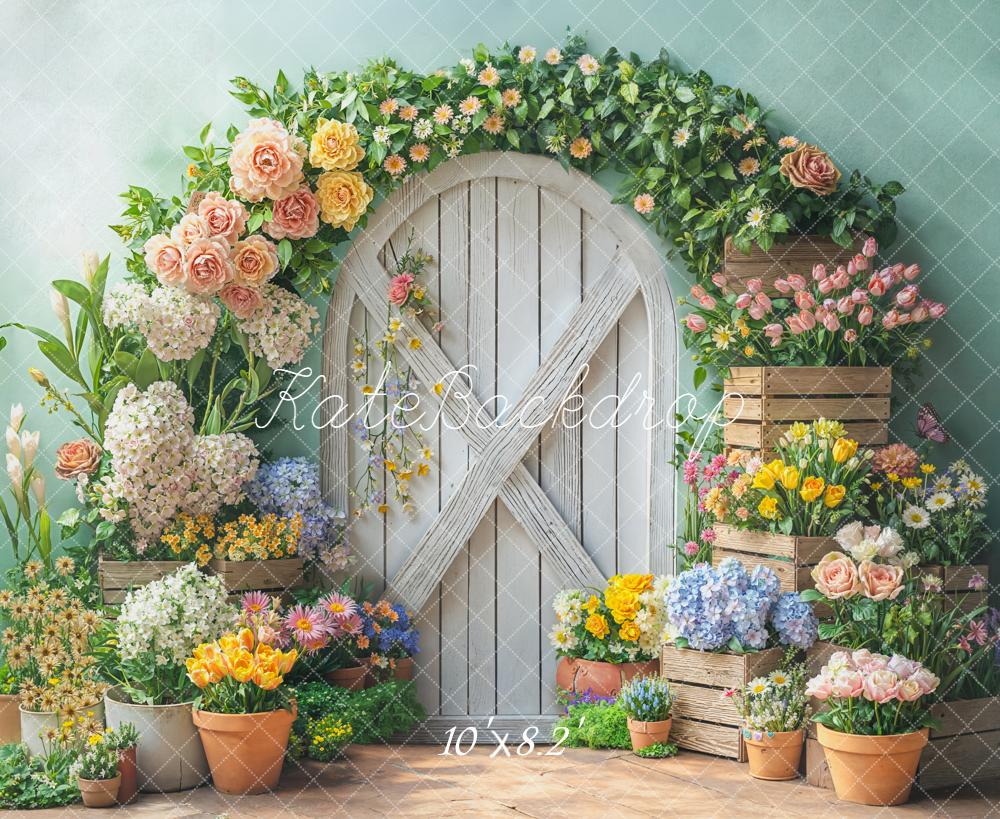 Kate Spring Garland Wooden Door Crates Fleece Backdrop Designed by Emetselch - Image 3