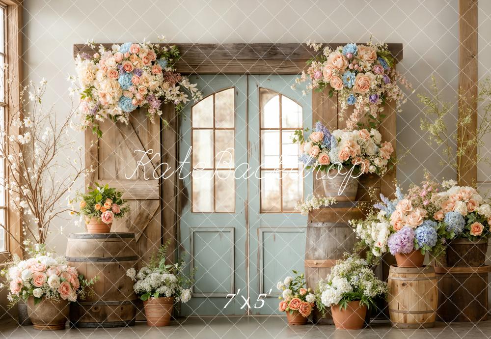Kate Spring Wooden Doors Barrels Backdrop Designed by Emetselch - Image 2
