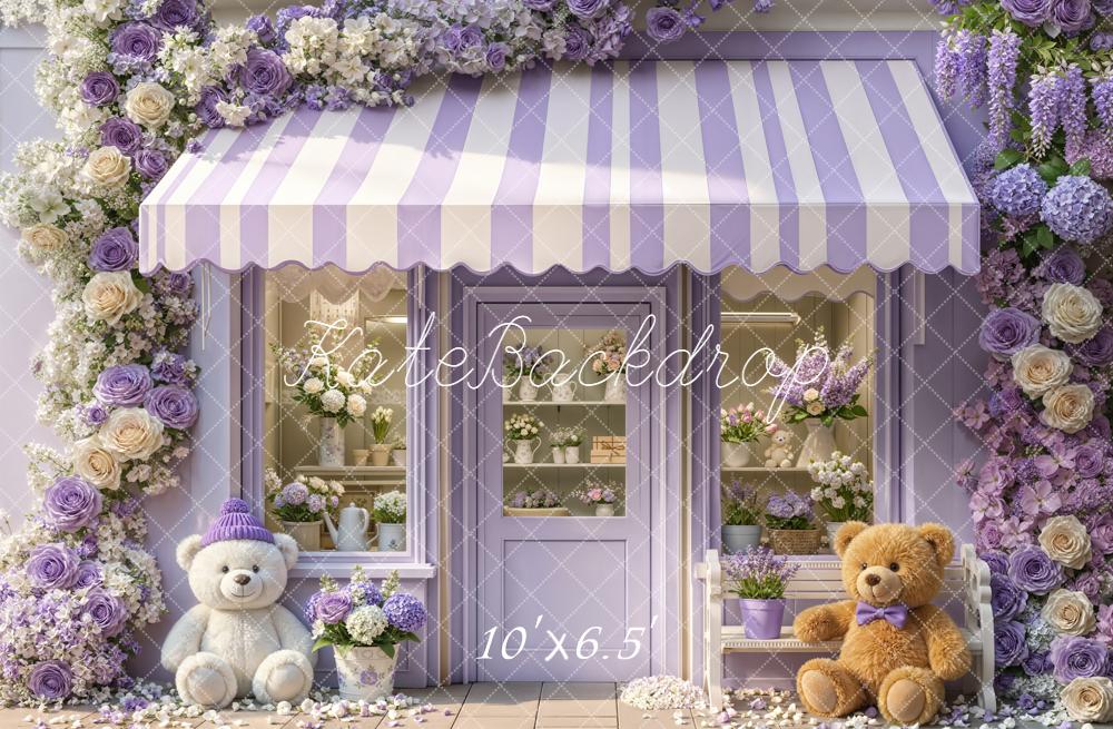Kate Flower Shop Teddy Bears Purple Fleece Backdrop Designed by Emetselch - Image 2