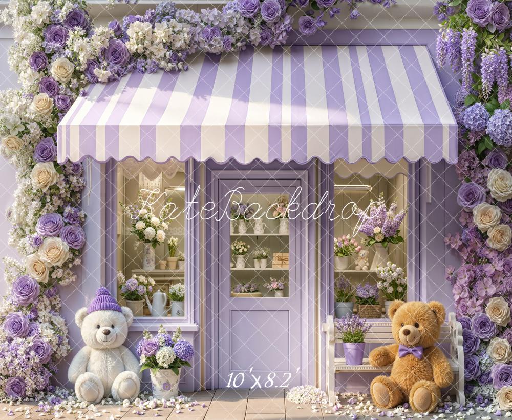 Kate Flower Shop Teddy Bears Purple Fleece Backdrop Designed by Emetselch - Image 3