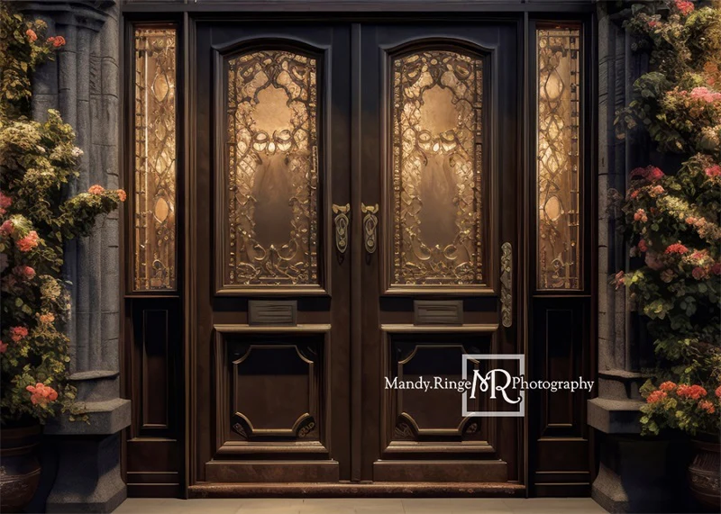Kate Front Door Flowers Night Backdrop Designed by Mandy Ringe Photography