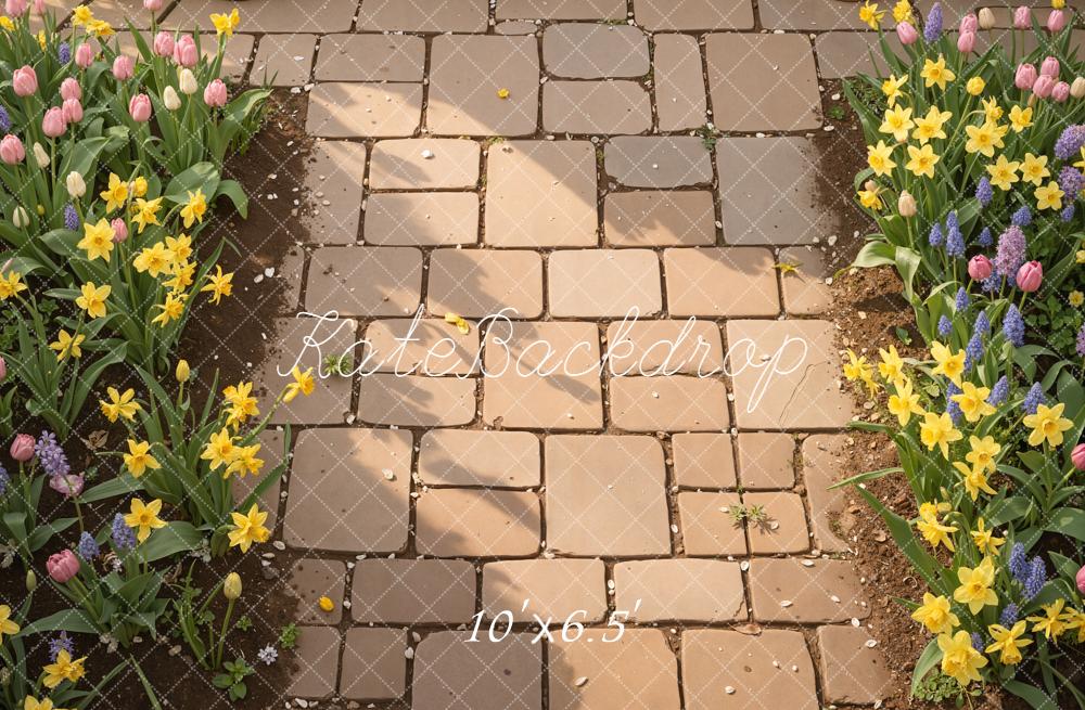 Kate Garden Stone Path Tulips Daffodils Floor Backdrop Designed by Kate Image - Image 4