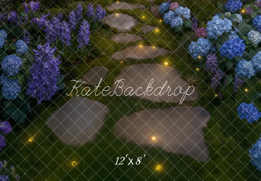 Kate Garden Stone Pathway Blue Hydrangeas Fleece Backdrop Designed by Kate image - Image 4
