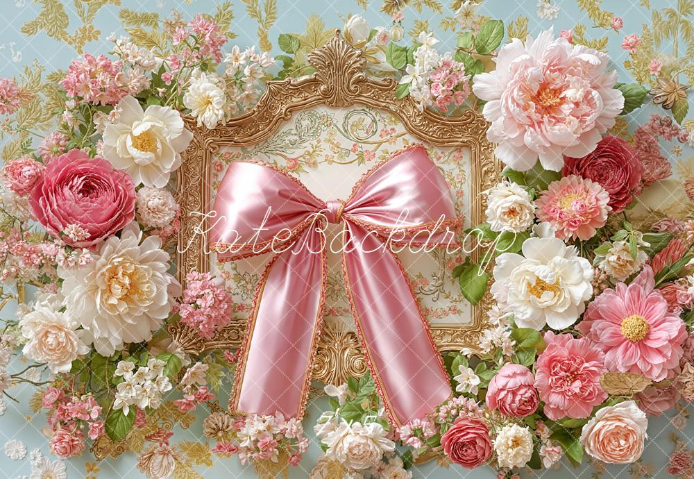 Kate Floral Arch Pink Bow Ornate Frame Backdrop Designed by Emetselch