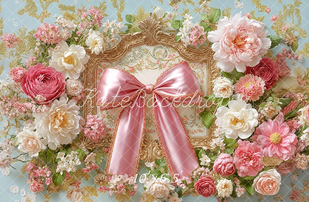 Kate Floral Arch Pink Bow Ornate Frame Backdrop Designed by Emetselch - Image 4