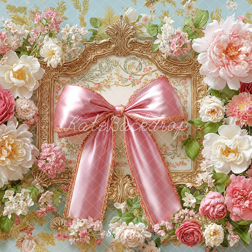 Kate Floral Arch Pink Bow Ornate Frame Backdrop Designed by Emetselch - Image 5