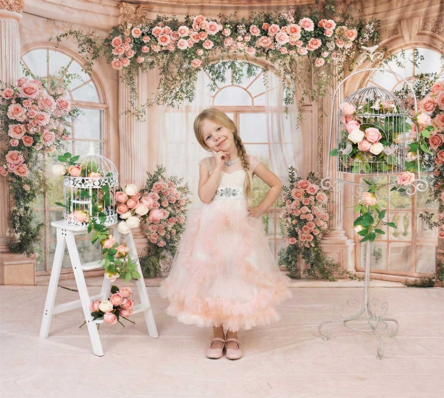 Kate Garland Pink Roses Window Columns Backdrop Designed by Emetselch