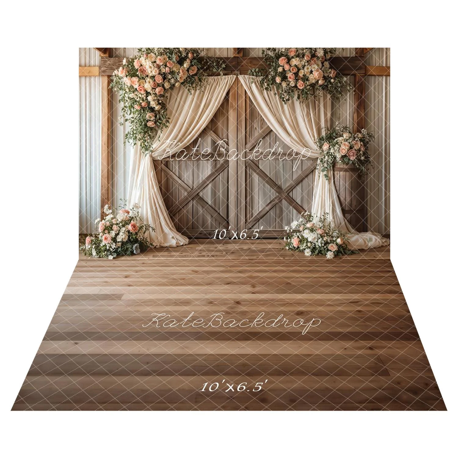 Kate Spring Garland Wood Barn Door Backdrop+Wood Texture Vintage Backdrop