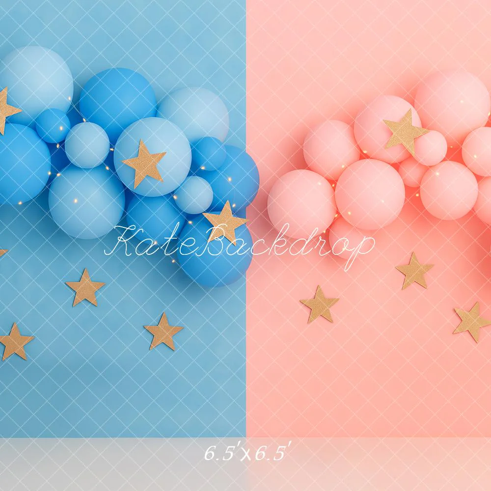Kate Gender Reveal Blue Pink Balloon Stars Backdrop Designed by Patty Robert - Image 2
