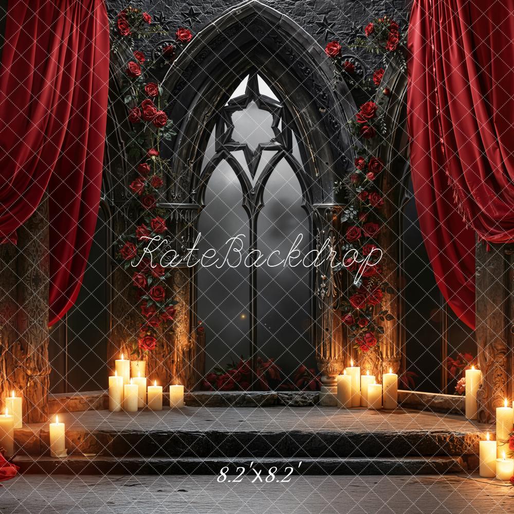 Kate Gothic Arch Red Roses Curtain Candles Backdrop Designed by Emetselch - Image 5