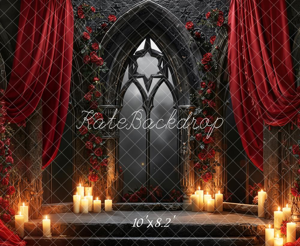 Kate Gothic Arch Red Roses Curtain Candles Backdrop Designed by Emetselch - Image 6