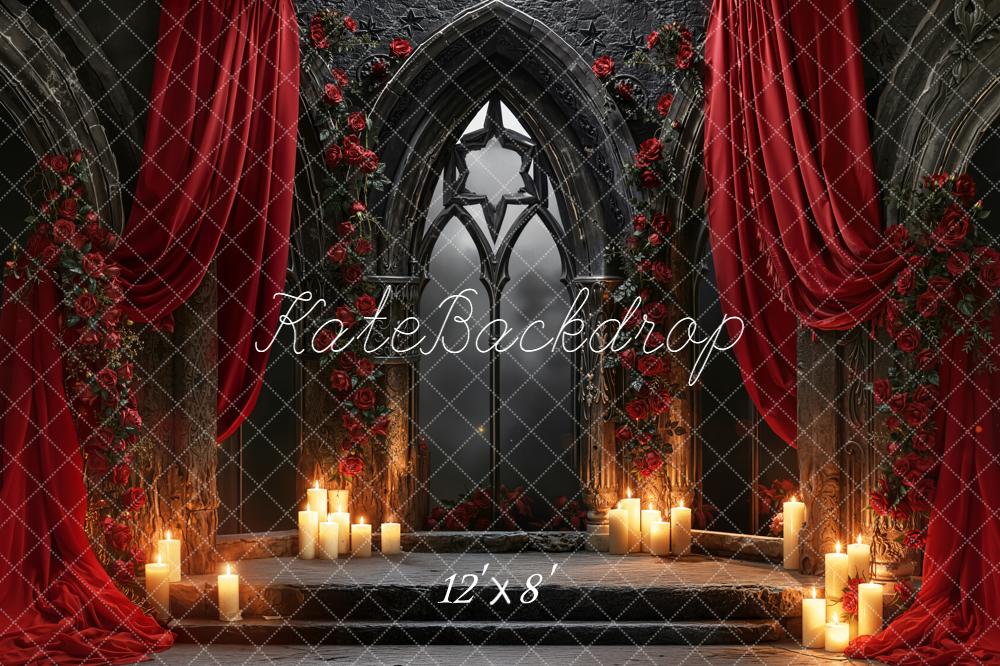 Kate Gothic Arch Red Roses Curtain Candles Backdrop Designed by Emetselch - Image 8