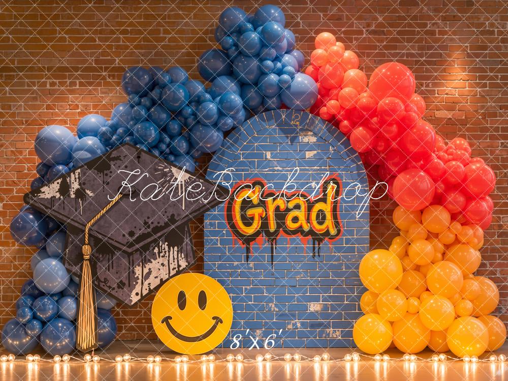 Kate Graduation Balloons Brick Wall Smile Face Backdrop Designed by Emetselch - Image 3