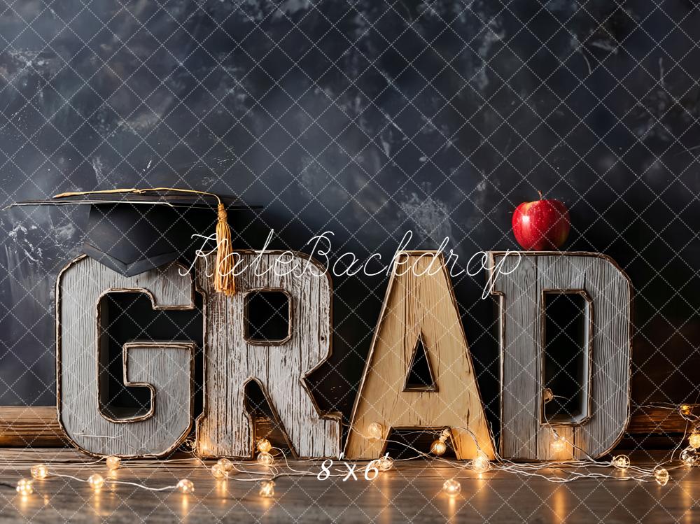 Kate Graduation Chalkboard GRAD Letters Fairy Lights Apple Fleece Backdrop Designed by Emetselch