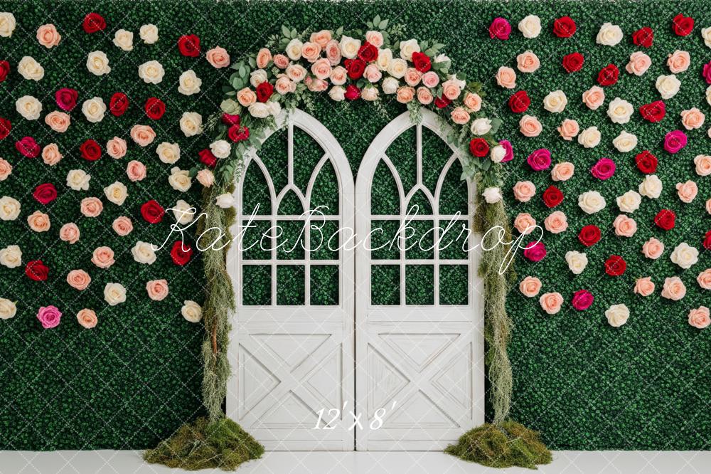 Kate Greenery Arch Wall Roses Fleece Backdrop Designed by Patty Robert - Image 4