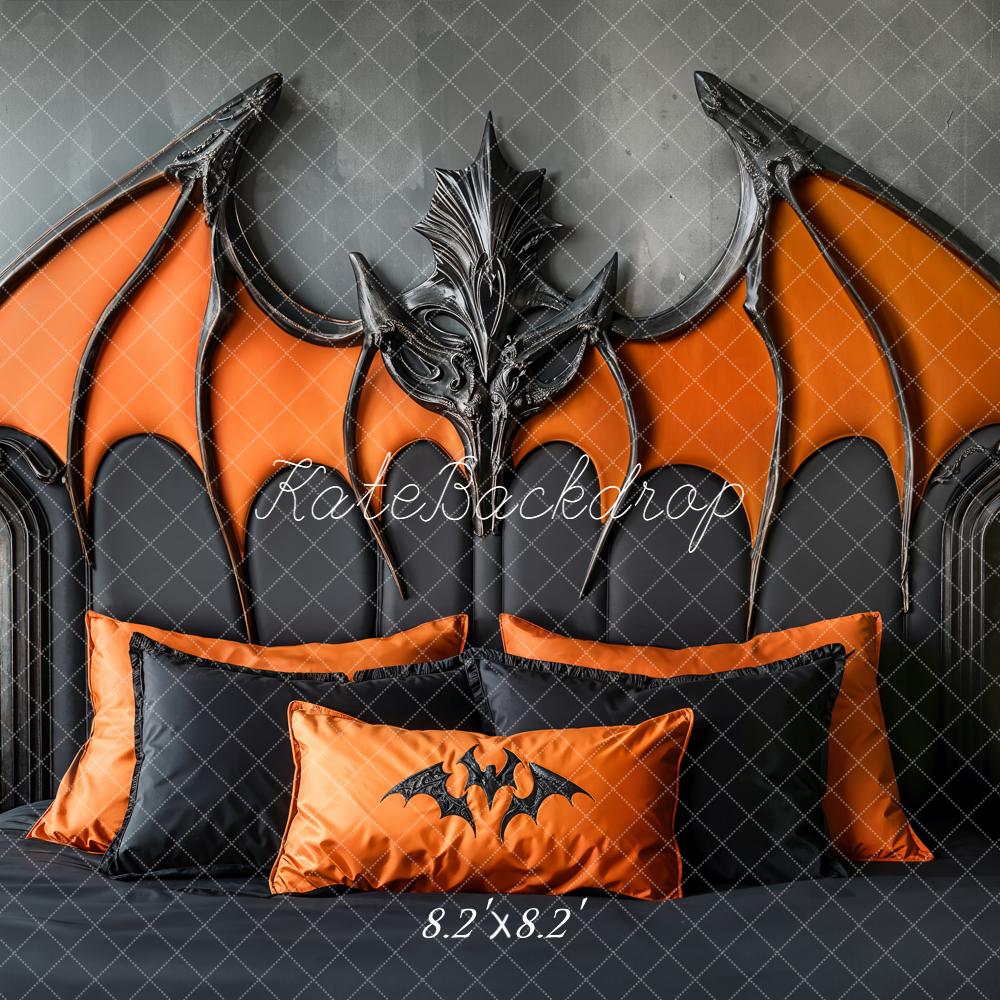 Kate Halloween Bat Wings Headboard Orange Black Backdrop Designed by Emetselch - Image 3