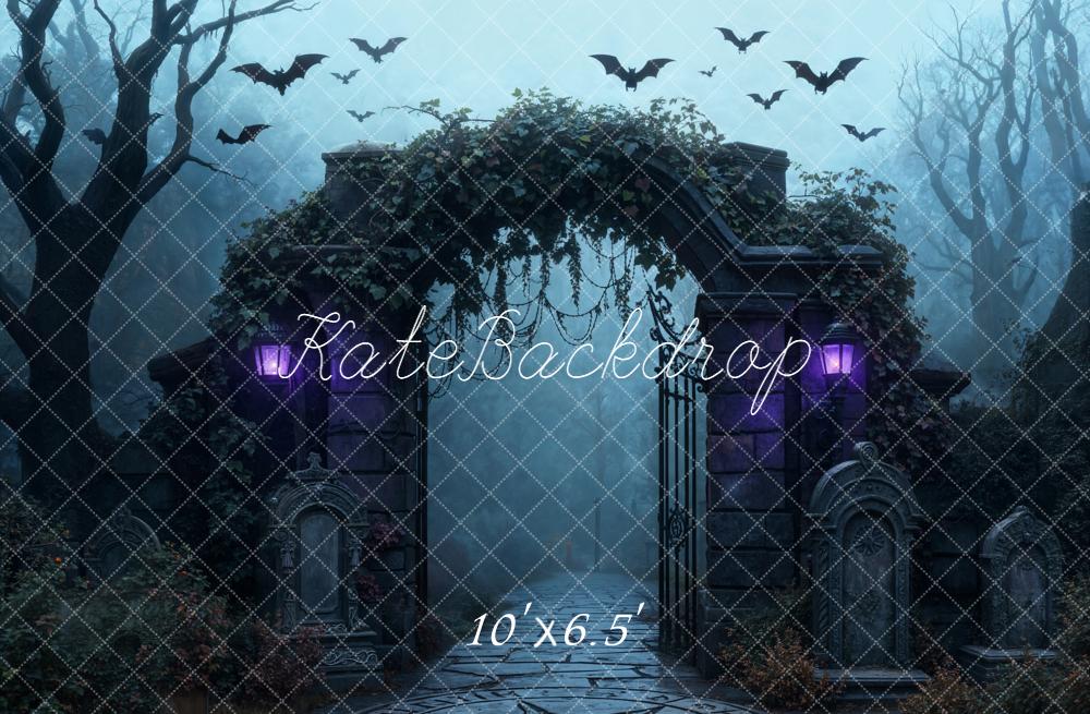 Kate Halloween Cemetery Arch Gate Bats Backdrop Designed by Emetselch - Image 4