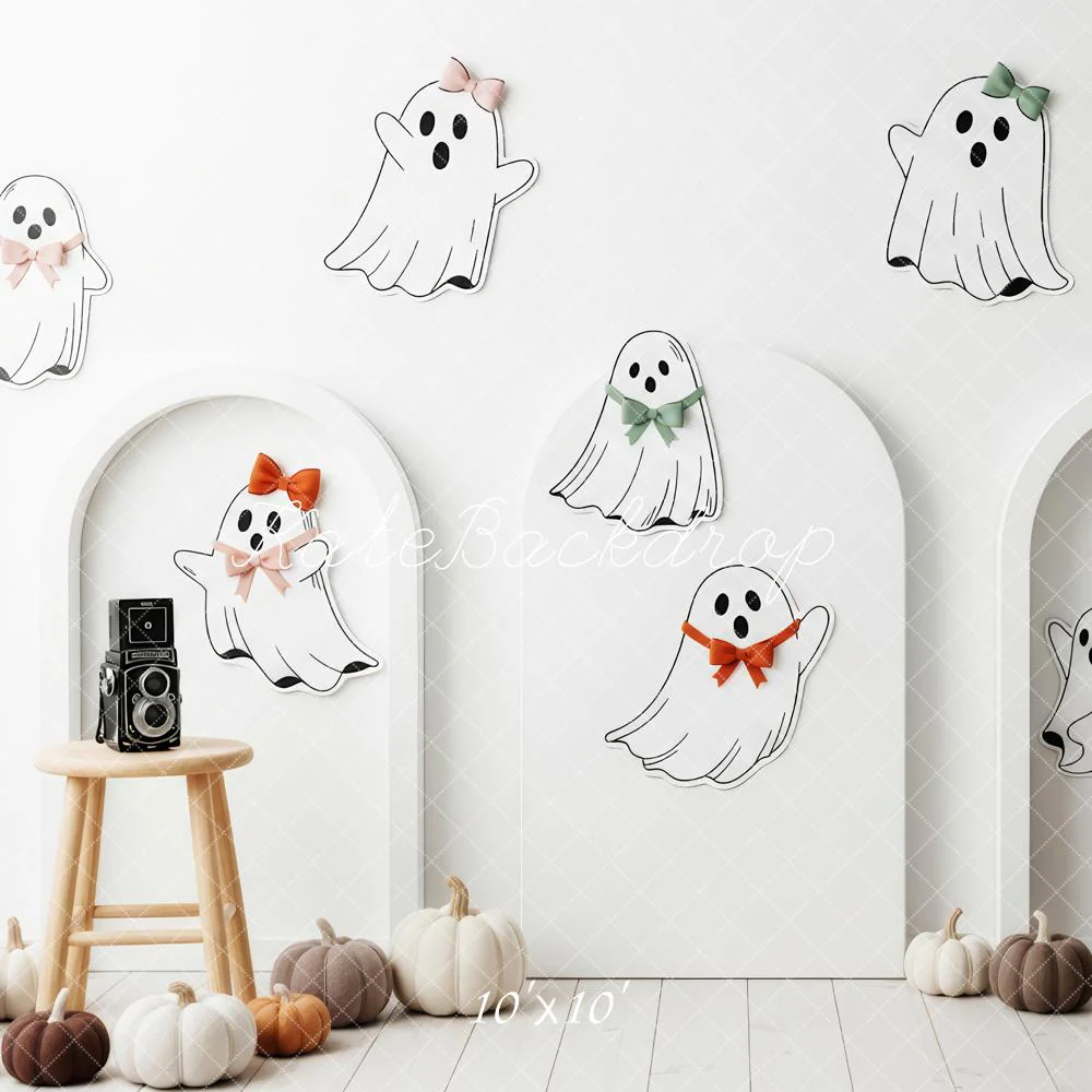Kate Halloween Cute Ghosts Pumpkins White Backdrop Designed by Patty Robert - Image 7