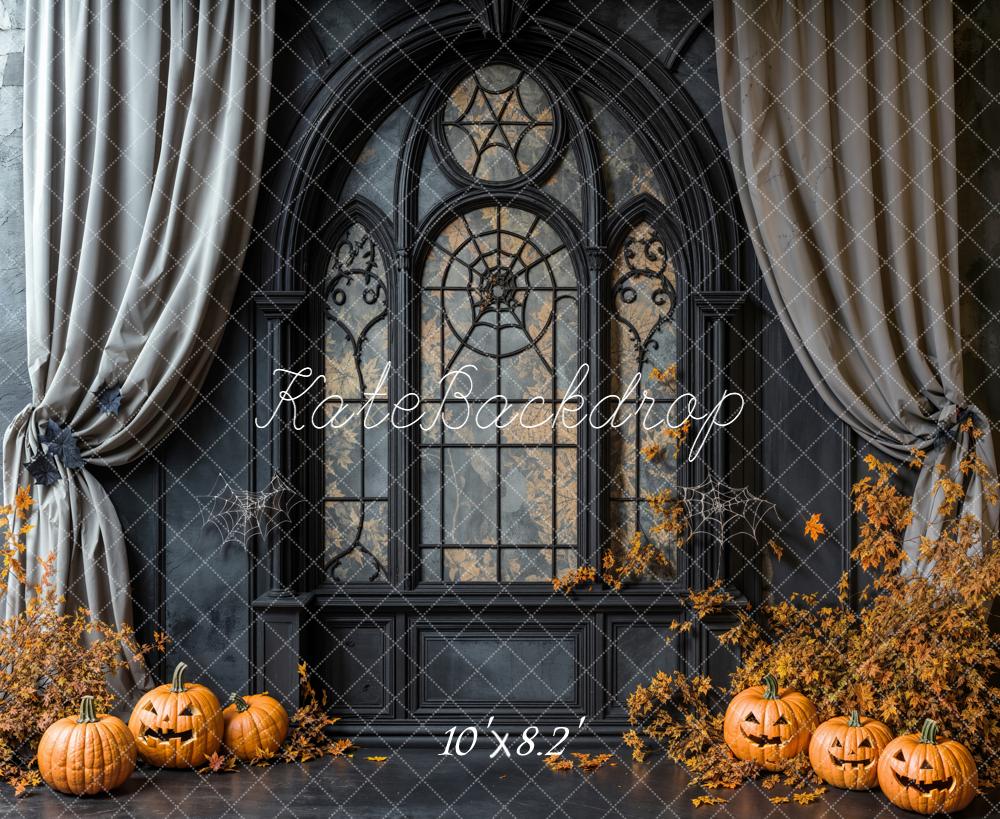 Kate Halloween Gothic Window Pumpkins Curtains Backdrop Designed by Emetselch - Image 6