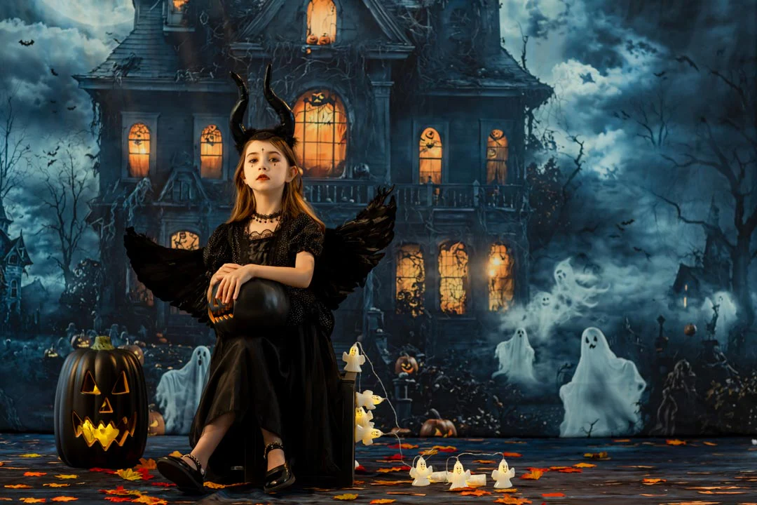 Kate Halloween Haunted House Ghosts Night Backdrop Designed by Emetselch - Image 3