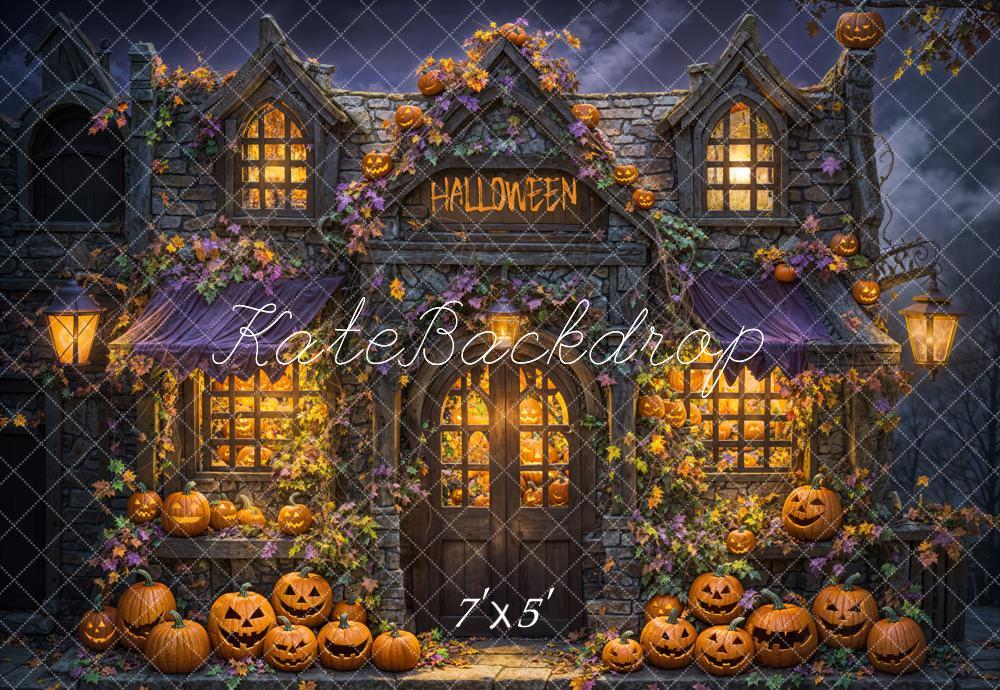 Kate Halloween Haunted House Pumpkins Backdrop Designed by Emetselch