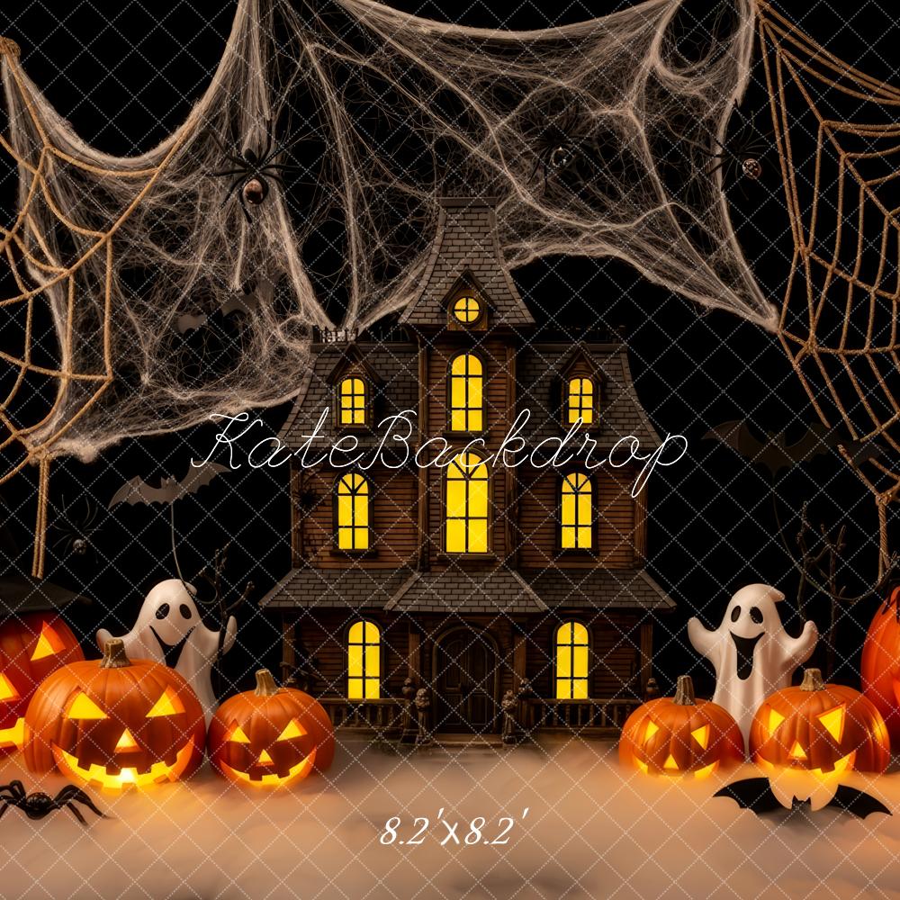 Kate Halloween Haunted House Pumpkins Spider Webs Backdrop Designed by Patty Robert - Image 5