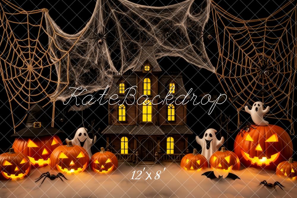 Kate Halloween Haunted House Pumpkins Spider Webs Backdrop Designed by Patty Robert - Image 8