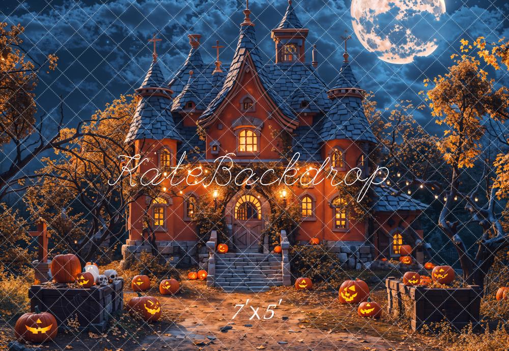Kate Halloween Night Forest Pumpkin Castle Backdrop Designed by Chain Photography