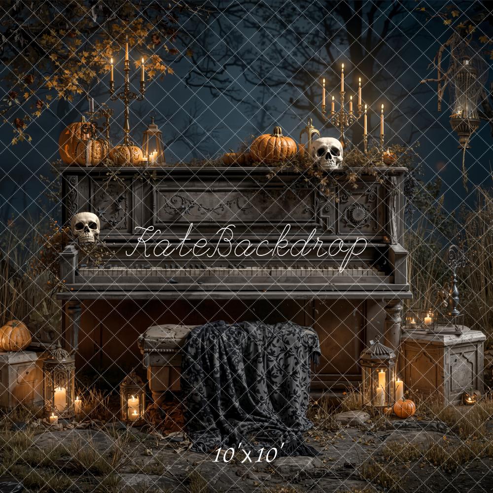 Kate Halloween Piano Pumpkins Candles Forest Backdrop Designed by Emetselch - Image 7