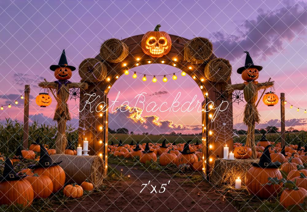 Kate Halloween Pumpkin Arch Scarecrow Hay Backdrop Designed by Emetselch