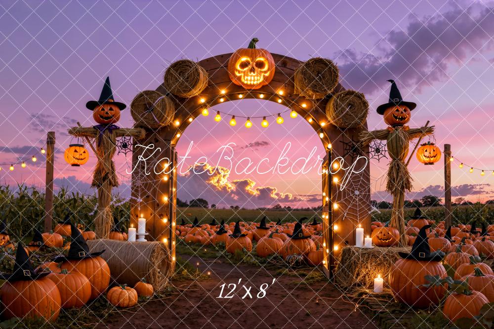 Kate Halloween Pumpkin Arch Scarecrow Hay Backdrop Designed by Emetselch - Image 8