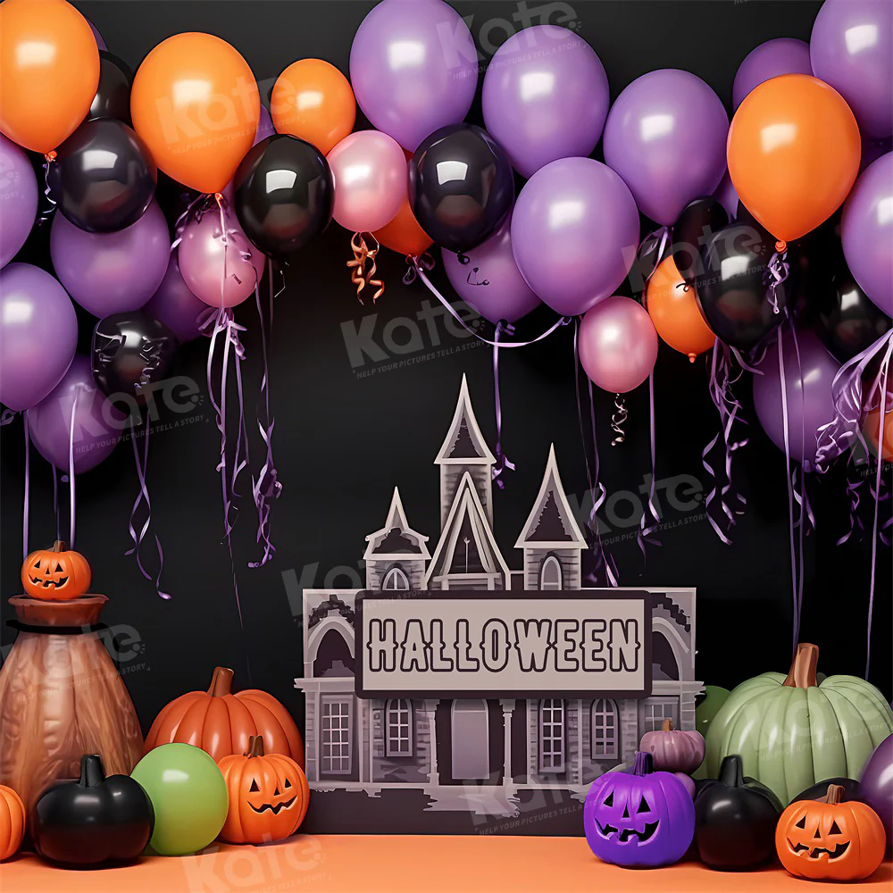 Kate Halloween Pumpkin Purple Balloon Backdrop for Photography - Image 2