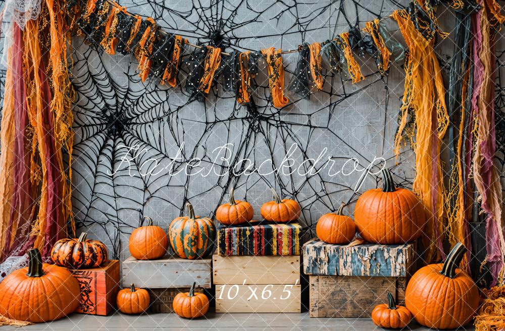 Kate Halloween Pumpkin Spiderweb Vintage Backdrop Designed by Emetselch - Image 4