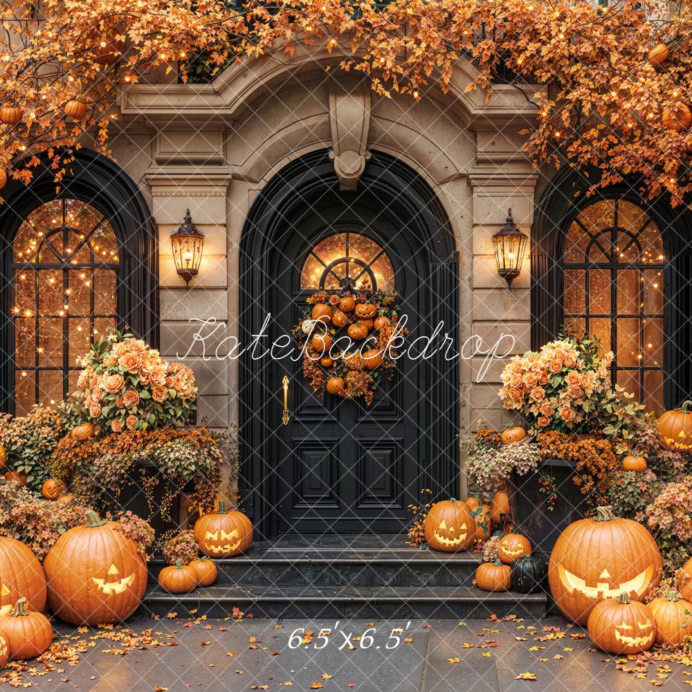 Kate Halloween Pumpkins Autumn Leaves Door Backdrop Designed by Emetselch - Image 2