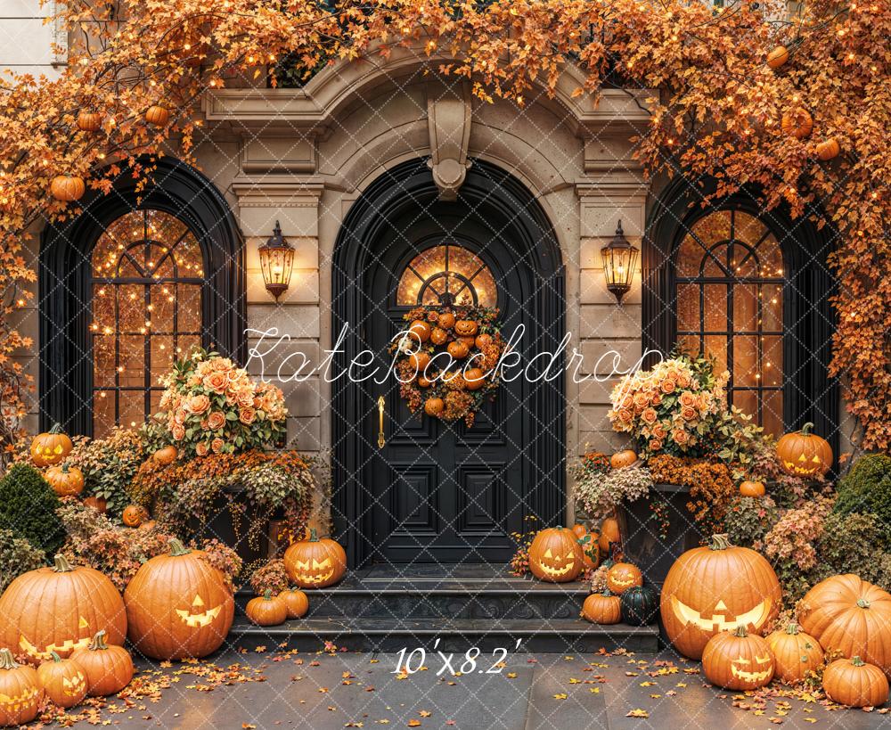 Kate Halloween Pumpkins Autumn Leaves Door Backdrop Designed by Emetselch - Image 6
