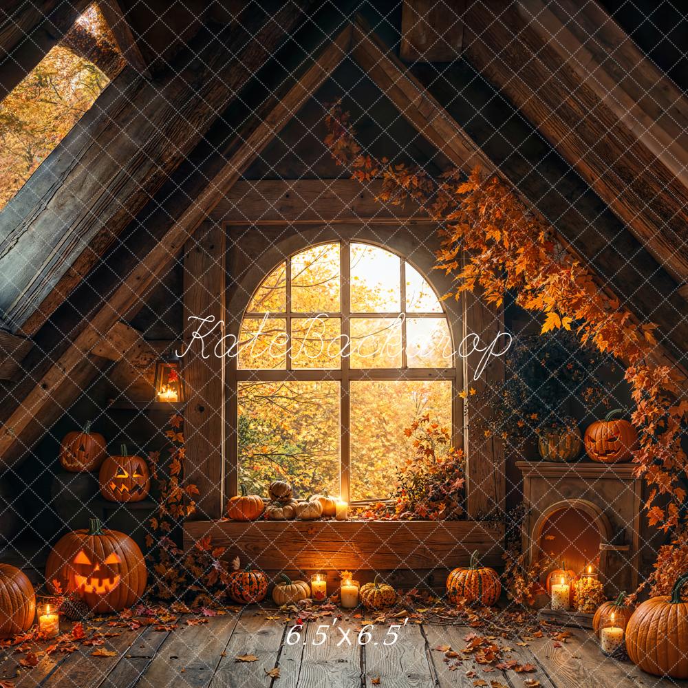 Kate Halloween Pumpkins Candles Autumn Attic Backdrop Designed by Emetselch - Image 2