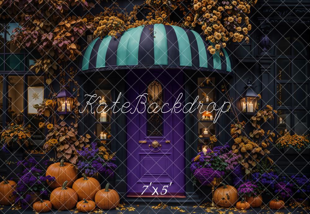 Kate Halloween Pumpkins Purple Door Backdrop Designed by Emetselch