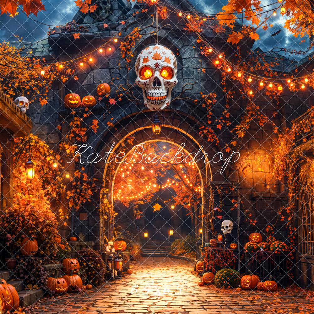 Kate Halloween Pumpkins Skull Cobblestone Path Backdrop Designed by Emetselch - Image 3